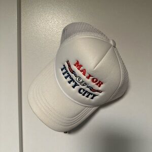 Source Unknown White Cap with Red and Blue Embroidery